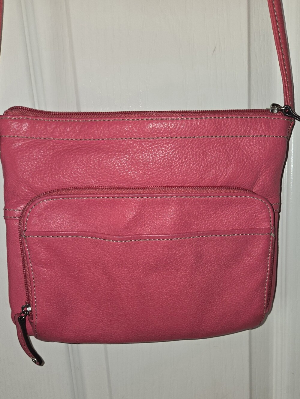 Tignanello Pink Pebbled Leather Multi-Pocket Organizer Crossbody Bag